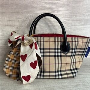 Burberry Blue Label Nova Check mini tote bag in nylon with black leather trim